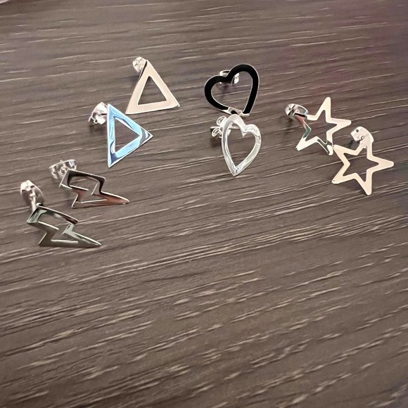 Sterling Silver Open Lightning Bolt Stud Earrings - Picture 2 of 2